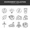 Environment collection linear icons in black on a white background
