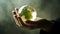 Environment Concept, Hand holding a green earth globe, in the style of light amber, organic modernism, Generative AI