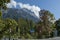 Environment on the crossing in road of Cortina d`Ampezzo, Dolomite, mountain, Alps, Veneto