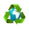 Environment day concept. Realistic vector illustration of Eath globe with recycle arrows. Eco symbol