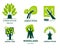 Environment and ecology woodland and green tree isolated icons