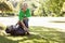 Environmental activist picking up trash