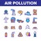 Environmental Air Pollution Linear Icons Vector Set