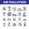 Environmental Air Pollution Linear Icons Vector Set