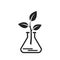 Environmental chemistry line icon. non-toxic symbol. eco, laboratory and science symbol. flask with plant sprout