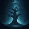 Environmental concepts, live and dead big tree, dark and frightening