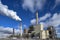 Environmental Concerns: A Factory\\\'s Smokestack Pollutes the Clear Sky, Highlighting Pollution Issues, ai generative