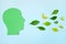 Environmental conservation advocacy, speak campaign and fresh breath concept. Human head profile cutout with fresh leaves on mouth