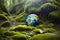 Environmental Earth Day Concept Earth Globe on Moss in Forest.AI Generated