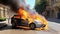 Environmental Emergency Burning Electric Car in Urban Setting