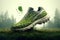 environmental friendly shoes. Running outdoors in nature concept