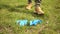 Environmental pollution with medical plastic. Quarantine and ecology. Clouse up portrait of feet unrecognizable boy