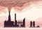 Environmental pollution poster. Smoke from a factory chimney. Vector illustration with copy space.