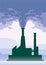 Environmental pollution poster. Smoke from a factory chimney. Vector illustration with copy space.