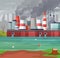 Environmental pollution vector illustration. Air pollution, pollutant fog gas and industrial smog