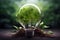 Environmental protection, energy sources. Plant growing in the bulb concept. Generative AI