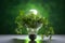 Environmental protection, energy sources. Plant growing in the bulb concept. Generative AI