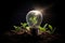 Environmental protection, energy sources. Plant growing in the bulb . Generation AI