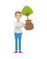 Environmentalist man with tree plant avatar character