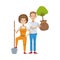 Environmentalists couple planting tree characters