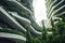 Environmentally friendly city of the future with vertical gardens and green plants