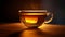 Envision an impeccable tea cup, bathed in ethereal lighting, set against a solid backdrop. Generate a super realistic image with