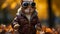 Envision a suave squirrel in a leather jacket, accessorized with aviator sunglasses