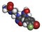 Epacadostat cancer drug molecule (indoleamine 2,3-dioxygenase inhibitor). 3D rendering. Atoms are represented as spheres with