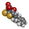 Epalrestat diabetic neuropathy drug molecule aldose reductase inhibitor. 3D rendering. Atoms are represented as spheres with