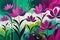 Ephemeral Blooms: Abstract Painting of Amorphous Flowers Blending with a Vibrant Background, Swirls of Magenta and Emerald