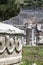 Ephesus ruins: marble sarcophagus and amphitheater