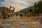 EPHESUS, TURKEY: The Temple of the Roman Emperor Domitian and Pollio Fountain on Curetes Street.