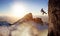 Epic Adventurous Extreme Sport Composite of Rock Climbing Man Rappelling from a Cliff
