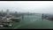 Epic aerial shot of Hudson river and Brooklyn bridge in the distance. View of Manhattan and Brooklyn