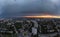 Epic aerial sunset pano, city residential district