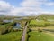 Epic Aerial view of the beautiful Irish countryside nature.