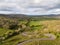 Epic Aerial view of the beautiful Irish countryside nature.