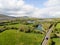 Epic Aerial view of the beautiful Irish countryside nature.