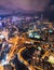 Epic aerial view of night scene of Victoria Harbour, Hong Kong