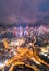 Epic aerial view of night scene of Victoria Harbour, Hong Kong