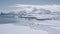 Epic antarctic landscape penguin group aerial view