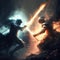 epic battle of light and darkness, fantasy art, AI generation
