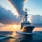 Epic battleship in ocean. Generative AI