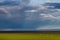 Epic blue sky with huge clouds over a green valley in Iceland