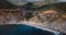 Epic cinematic aerial shot of famous Bixby Creek Bridge on Highway 1 summer landscape panorama in Big Sur California.