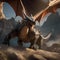 Epic dragon hunt, Fearless hunters tracking down a legendary dragon amidst rugged terrain and ancient ruins5