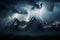 Epic dramatic lightning storm over a rugged mountain range. Generative AI