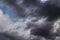 Epic Dramatic Storm sky, dark grey clouds against blue sky background texture, thunderstorm