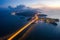 Epic evening view of the Tsing Yi Bridge, Suspension bridge in west side of Hong Kong