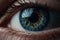 Epic eye, with beautiful iris, eyelashes, nice woman eye, closeup photo. Generative AI